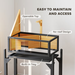 PawHut Wooden Tortoise Habitat with Storage Shelf, Tortoise Enclosure with Clear Windows, Openable Top, Lamp Holder, Yellow
