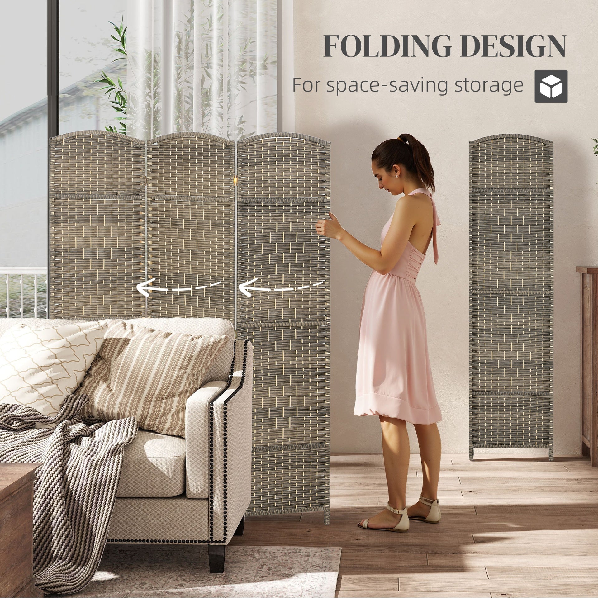 HOMCOM Folding Room Divider Screen 3 Panel 6' Tall Privacy Screen Freestanding Wood Partition for Home Office, Dark Rustic Oak