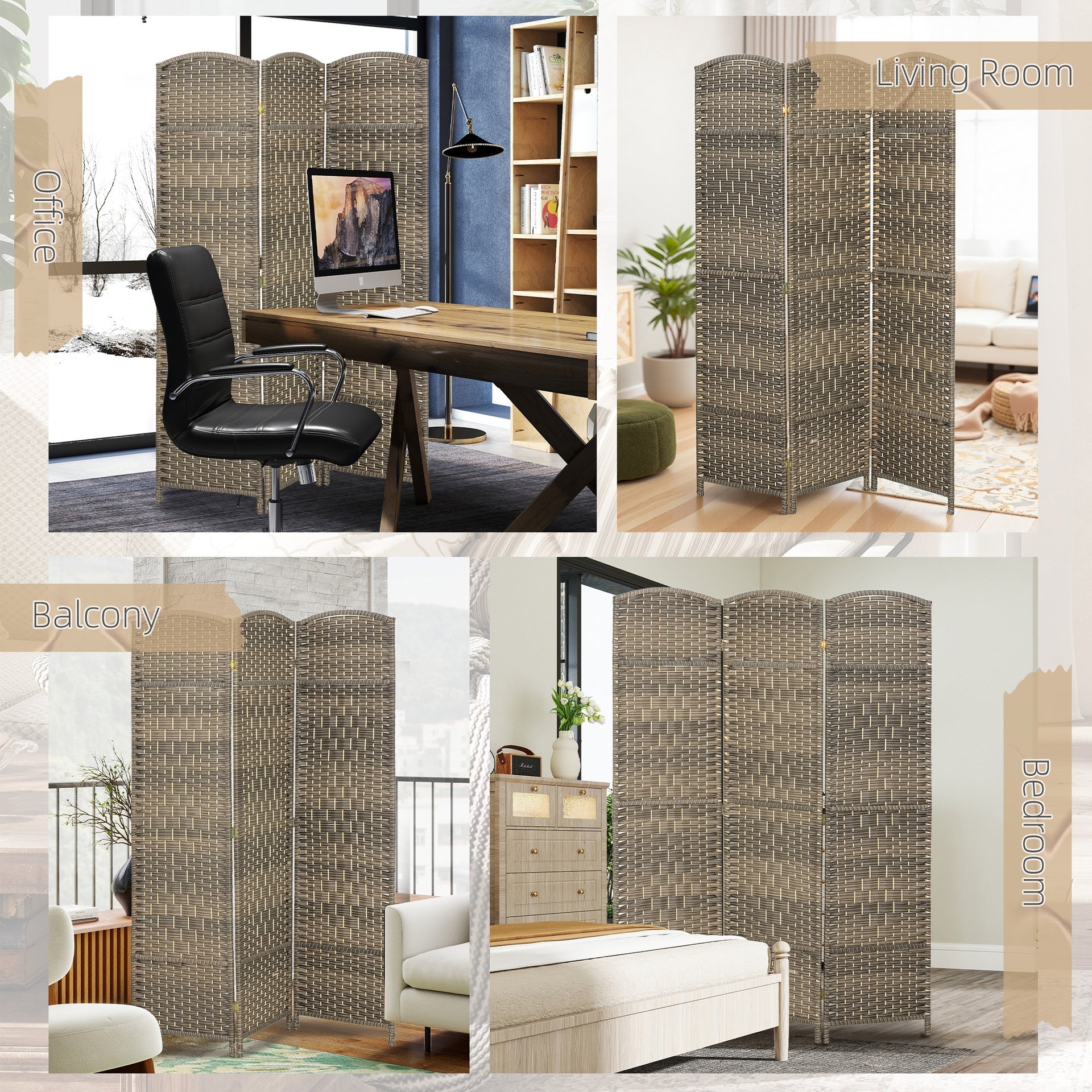 HOMCOM Folding Room Divider Screen 3 Panel 6' Tall Privacy Screen Freestanding Wood Partition for Home Office, Dark Rustic Oak