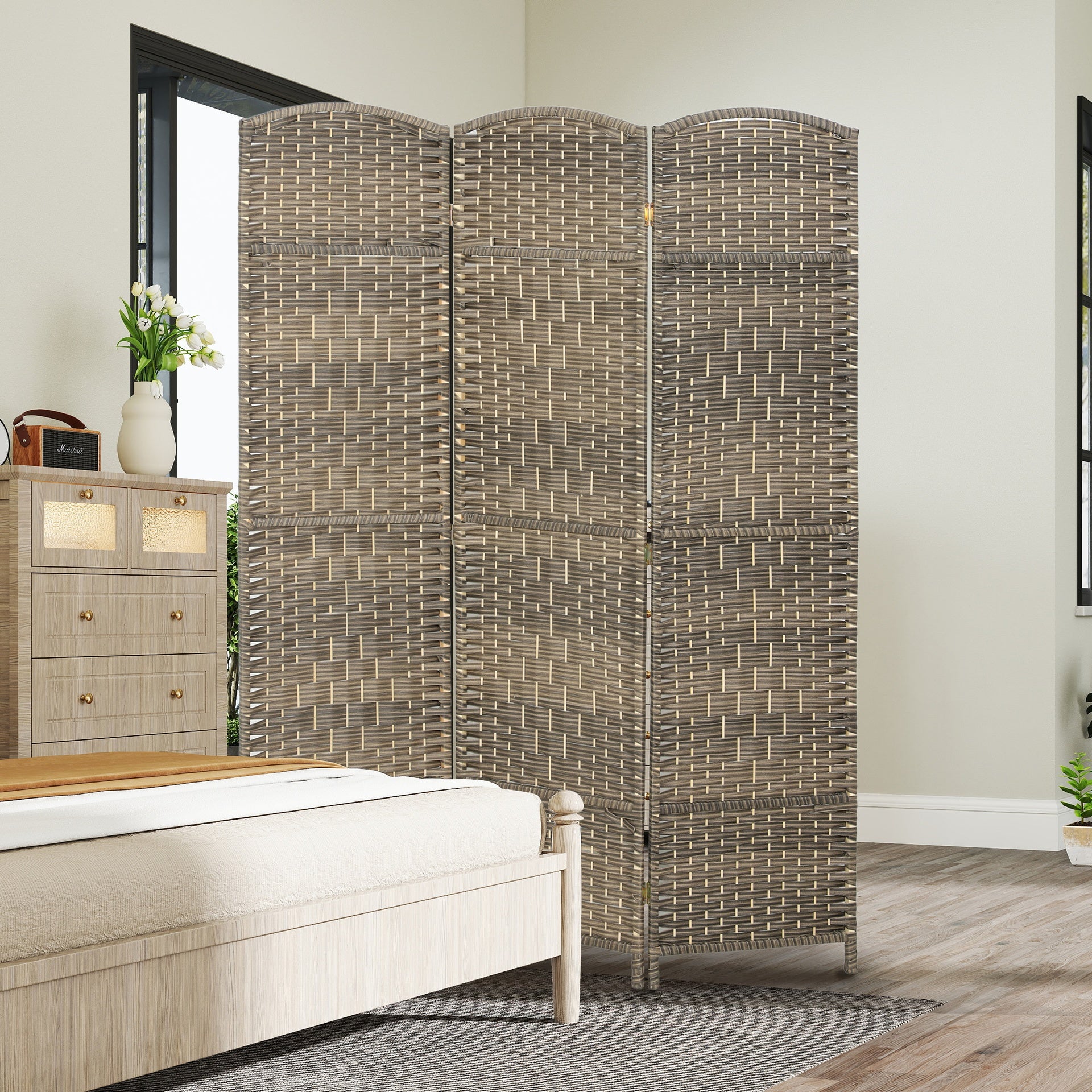 HOMCOM Folding Room Divider Screen 3 Panel 6' Tall Privacy Screen Freestanding Wood Partition for Home Office, Dark Rustic Oak