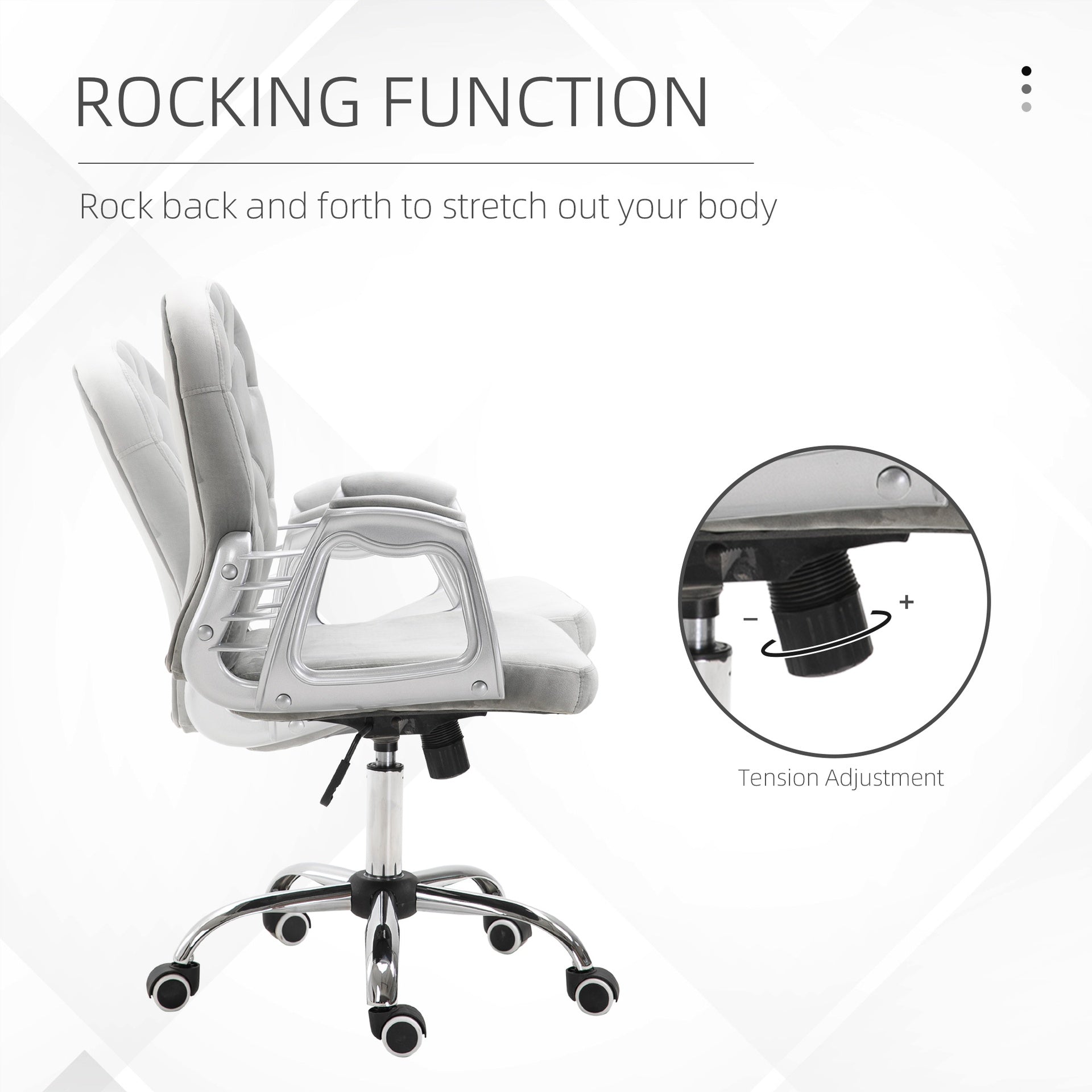 Vinsetto Velvet Home Office Chair, Button Tufted Desk Chair with Padded Armrests, Adjustable Height and Swivel Wheels, Gray