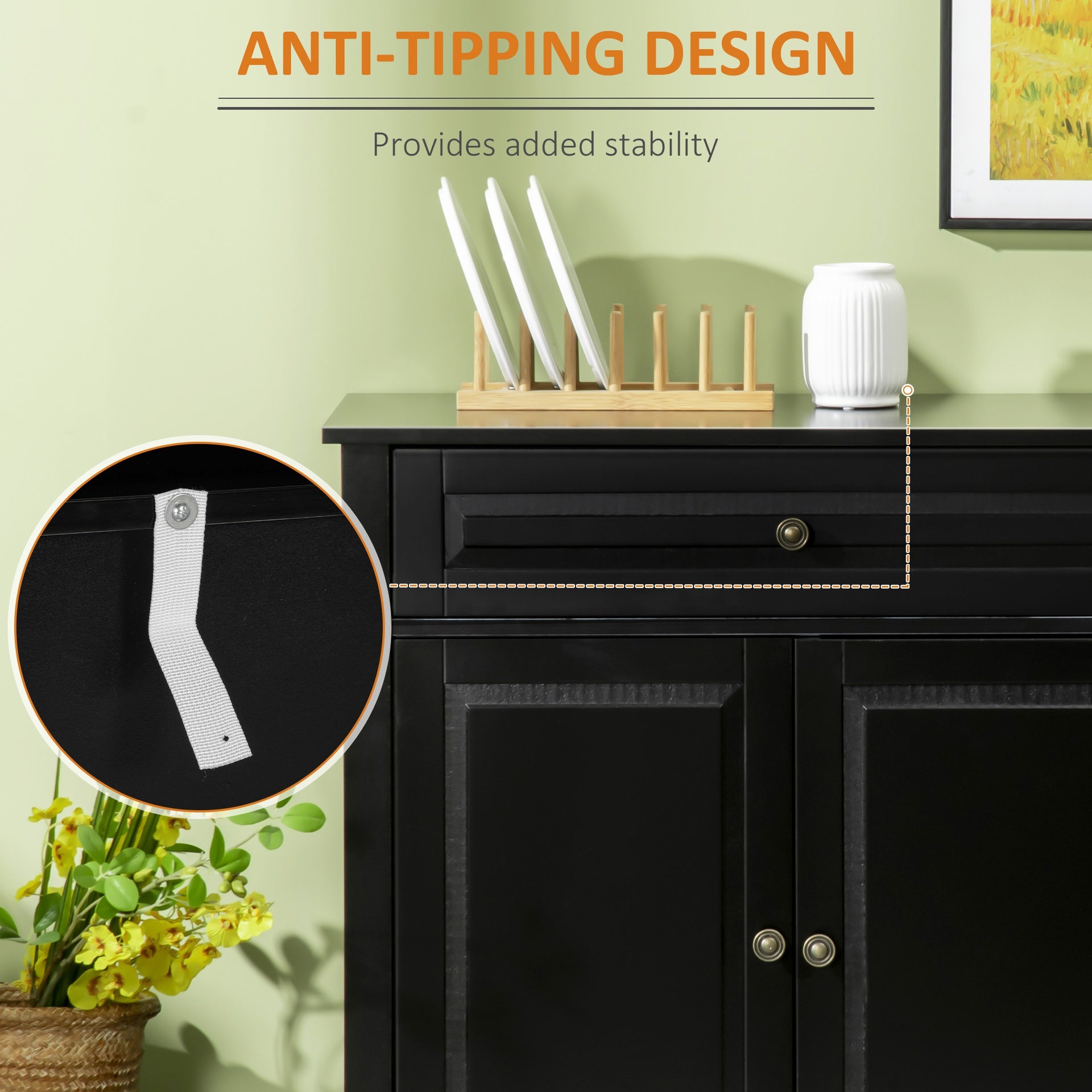 HOMCOM Sideboard Buffet Cabinet, Modern Accent Cabinet with 2 Drawers and Adjustable Shelves, Entryway Cabinet, Black