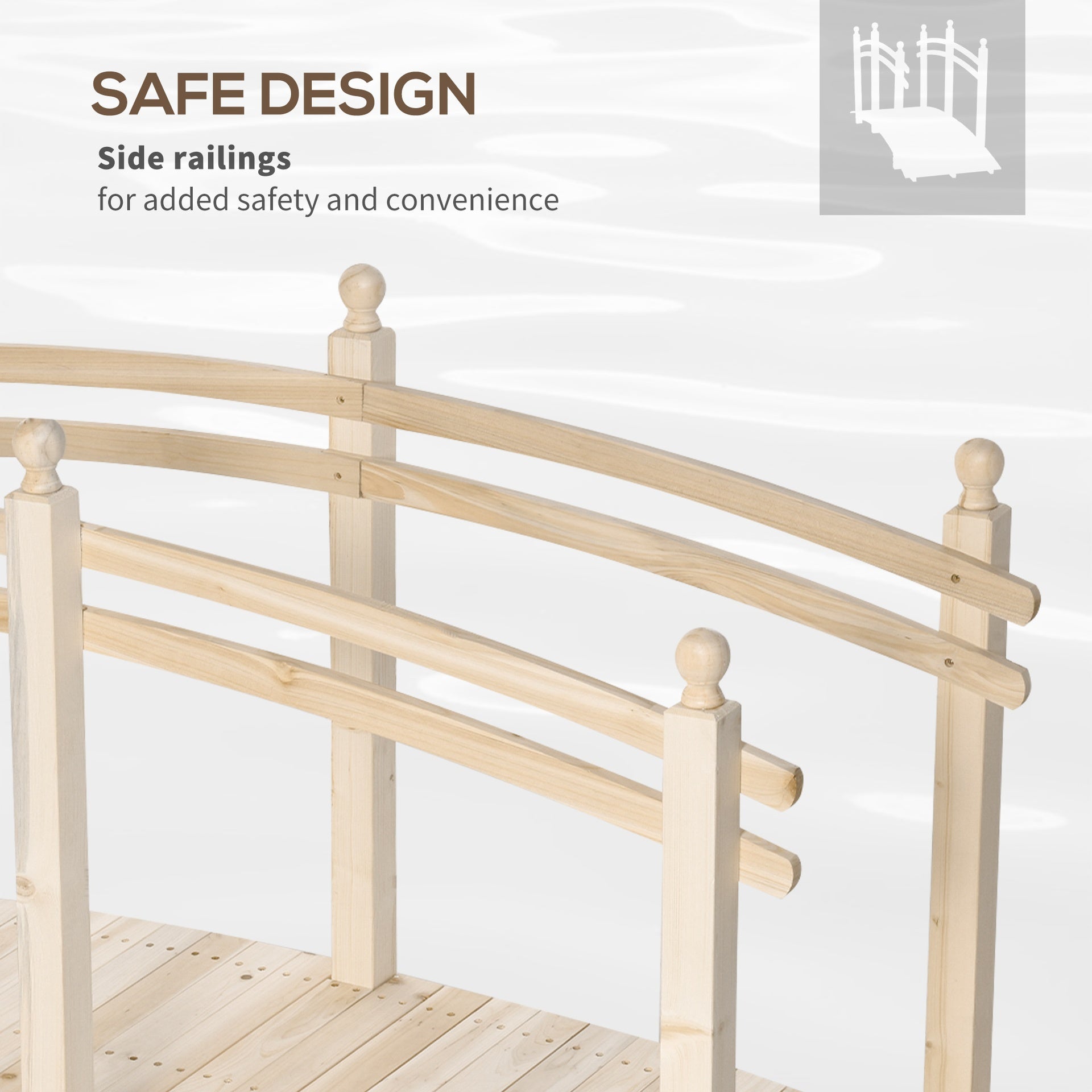 Outsunny Wooden Arch Garden Bridge, Safety Rails for Backyard Ponds, Creeks, Streams, 7.5' , Natural