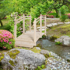 Outsunny Wooden Arch Garden Bridge, Safety Rails for Backyard Ponds, Creeks, Streams, 7.5' , Natural