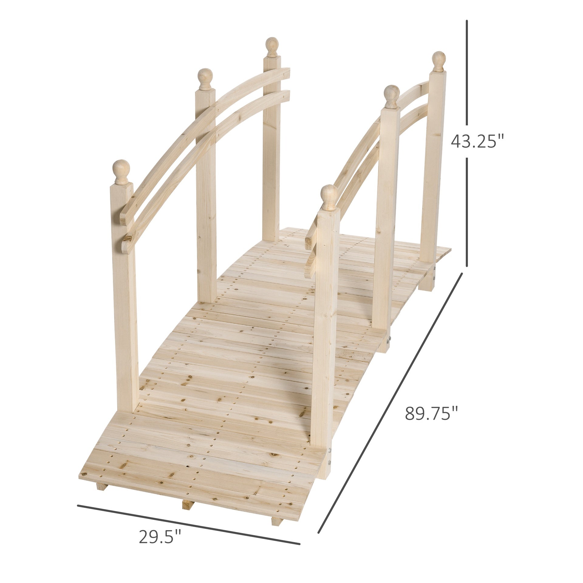 Outsunny Wooden Arch Garden Bridge, Safety Rails for Backyard Ponds, Creeks, Streams, 7.5' , Natural