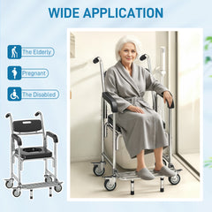 HOMCOM 3-in-1 Shower Commode Wheelchair, Accessible Transport Commode Medical Rolling Chair, Black