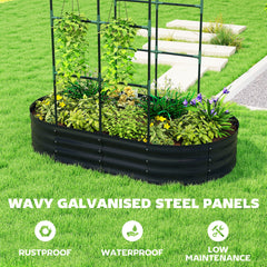 Outsunny Galvanised Raised Garden Bed with Arched Trellis, 5 x 3 x 6ft Metal Outdoor Planter Box with Open Bottom, Dark Gray