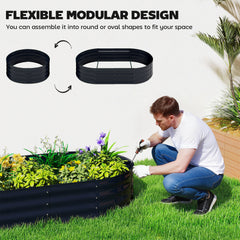 Outsunny Galvanised Raised Garden Bed with Arched Trellis, 5 x 3 x 6ft Metal Outdoor Planter Box with Open Bottom, Dark Gray