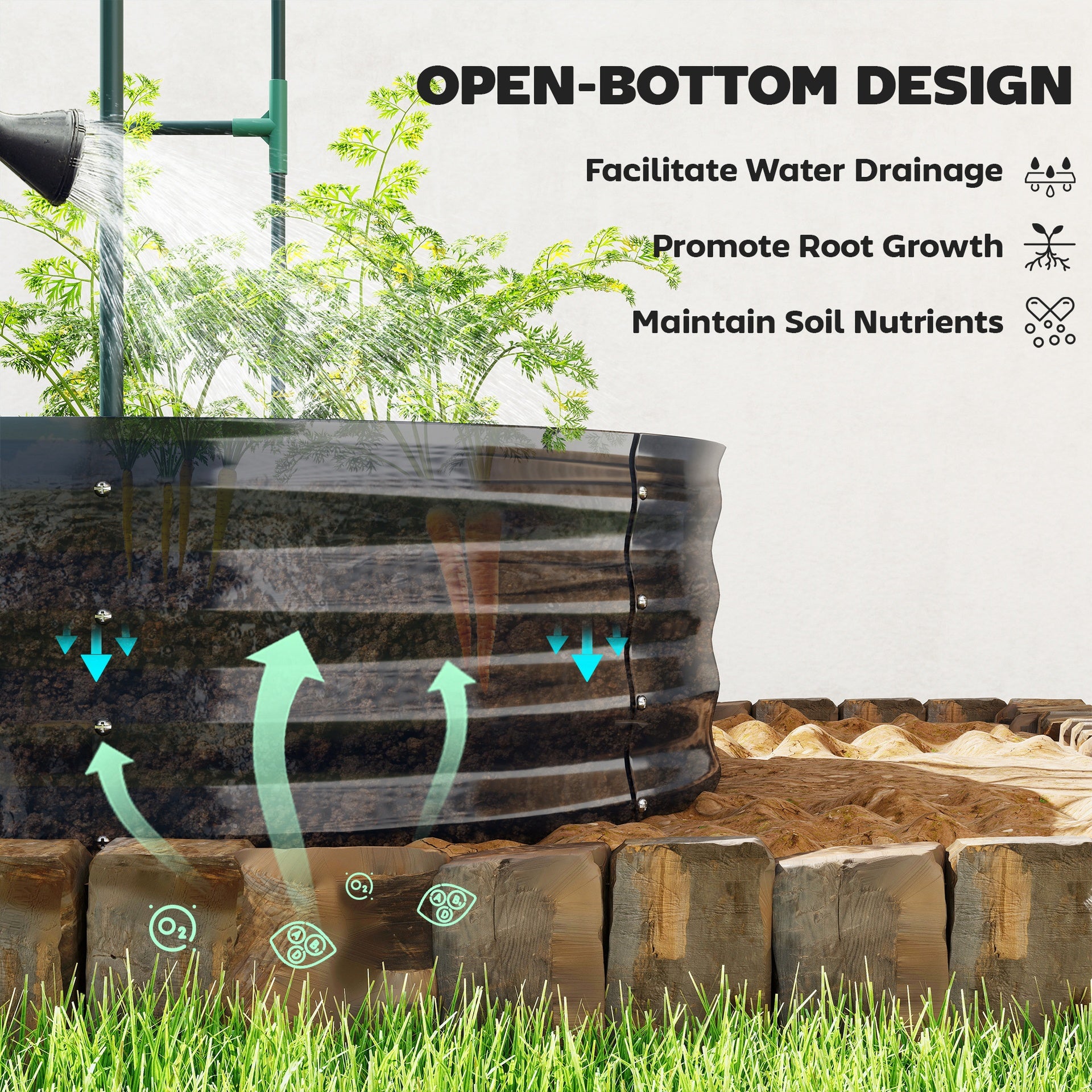 Outsunny Galvanised Raised Garden Bed with Arched Trellis, 5 x 3 x 6ft Metal Outdoor Planter Box with Open Bottom, Dark Gray