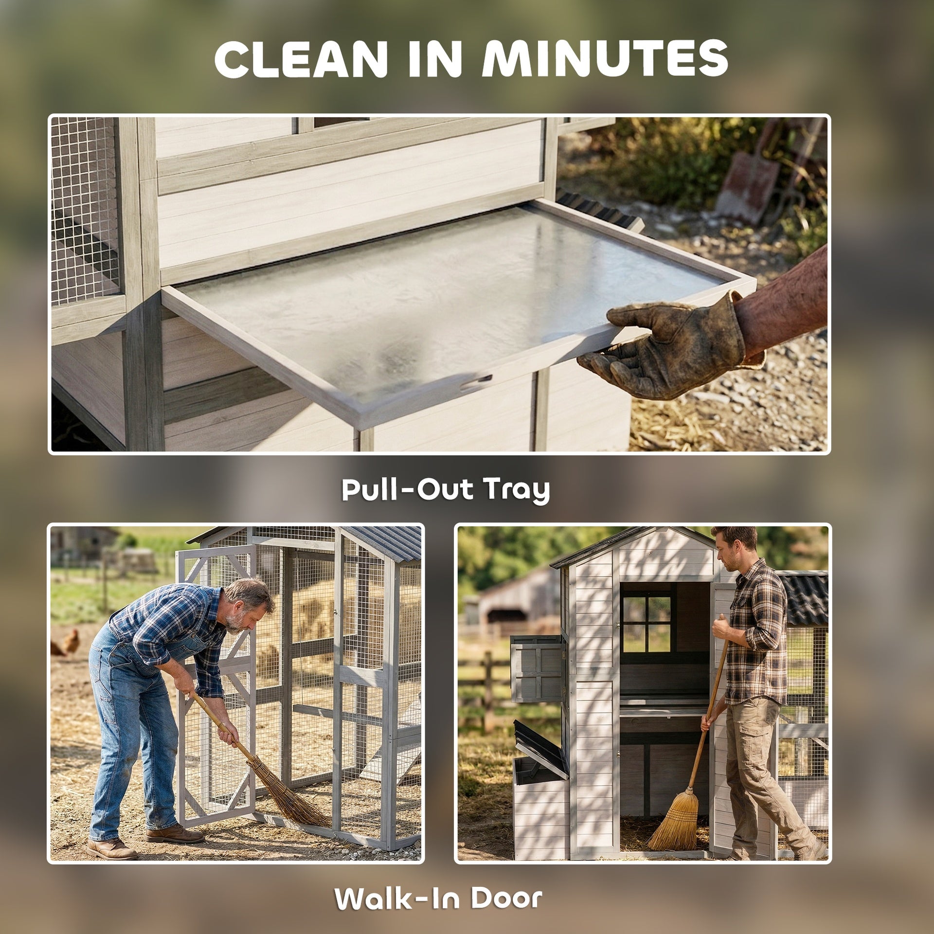 PawHut 147" Extra Wooden Large Chicken Coop with Run for 8–10 Hens, Predator-Proof Mesh, Gray
