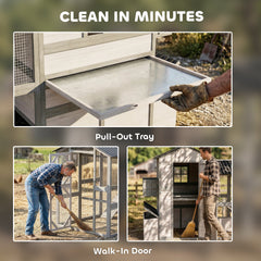 PawHut 147" Extra Wooden Large Chicken Coop with Run for 8–10 Hens, Predator-Proof Mesh, Gray