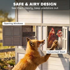 PawHut 147" Extra Wooden Large Chicken Coop with Run for 8–10 Hens, Predator-Proof Mesh, Gray