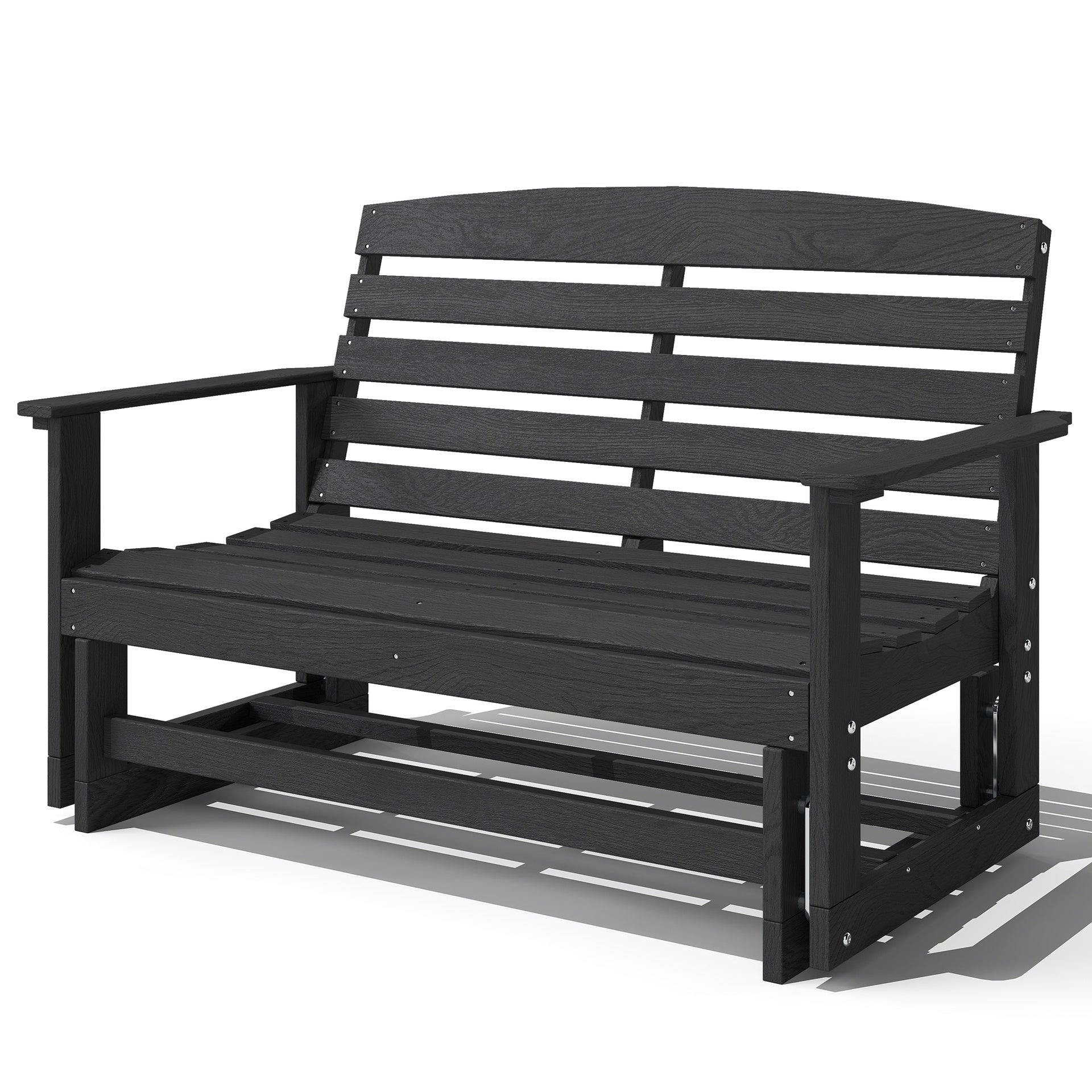 Outsunny Patio Glider Bench w/ HDPE Slatted Double Rocking Chair, Distressed Black