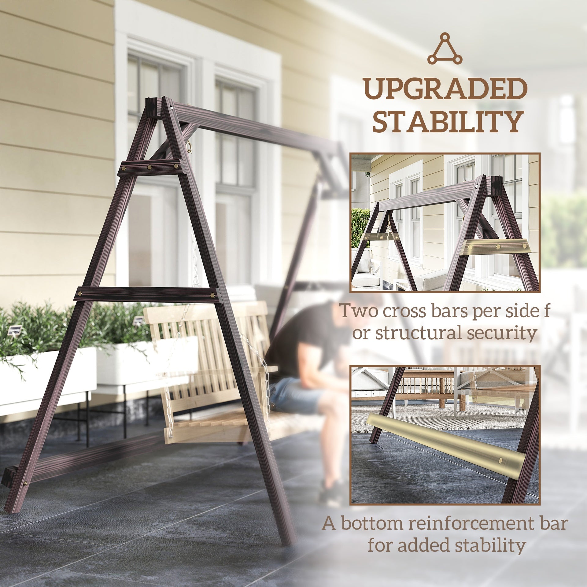 Outsunny Porch Swing Frame, Heavy Duty A-Frame Hanging Chair Stand Only with Reinforced Bars for Porch, Garden, Backyard