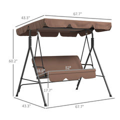 Outsunny Large Family Swing Set, 3-Seat Adjustable Canopy Swing Bench with Cushion, Steel Frame Stand for Patio, Garden, Family Use, Brown