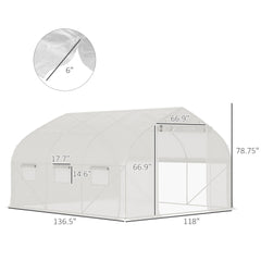 Outsunny 11.5' x 10' x 6.5' Walk-in Tunnel Greenhouse, Green House with Zippered Mesh Door, 7 Mesh Windows & Roll-up Sidewalls, Upgraded Gardening Plant Hot House with Galvanized Steel Hoops, White