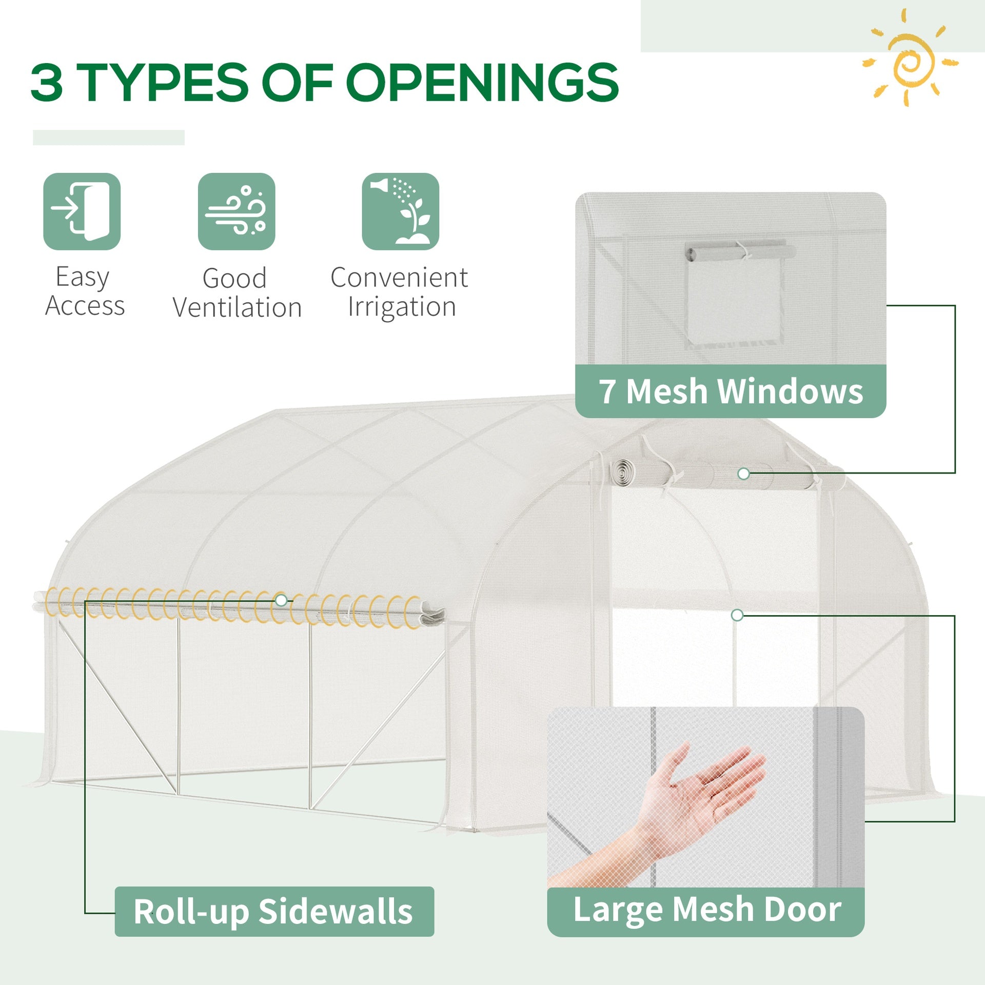 Outsunny 11.5' x 10' x 6.5' Walk-in Tunnel Greenhouse, Green House with Zippered Mesh Door, 7 Mesh Windows & Roll-up Sidewalls, Upgraded Gardening Plant Hot House with Galvanized Steel Hoops, White