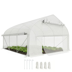 Outsunny 11.5' x 10' x 6.5' Walk-in Tunnel Greenhouse, Green House with Zippered Mesh Door, 7 Mesh Windows & Roll-up Sidewalls, Upgraded Gardening Plant Hot House with Galvanized Steel Hoops, White