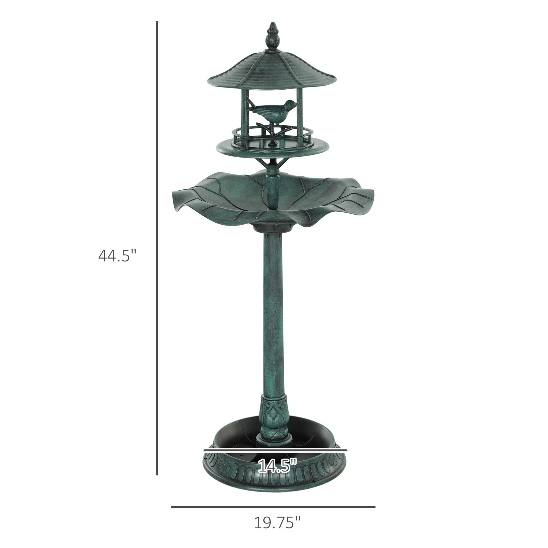 Outsunny 3 in 1 Garden Bird Bath Bowl Pedestal with Bird Feeder, Large Water Basin, Underneath Flower Planter, Green
