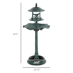 Outsunny 3 in 1 Garden Bird Bath Bowl Pedestal with Bird Feeder, Large Water Basin, Underneath Flower Planter, Green