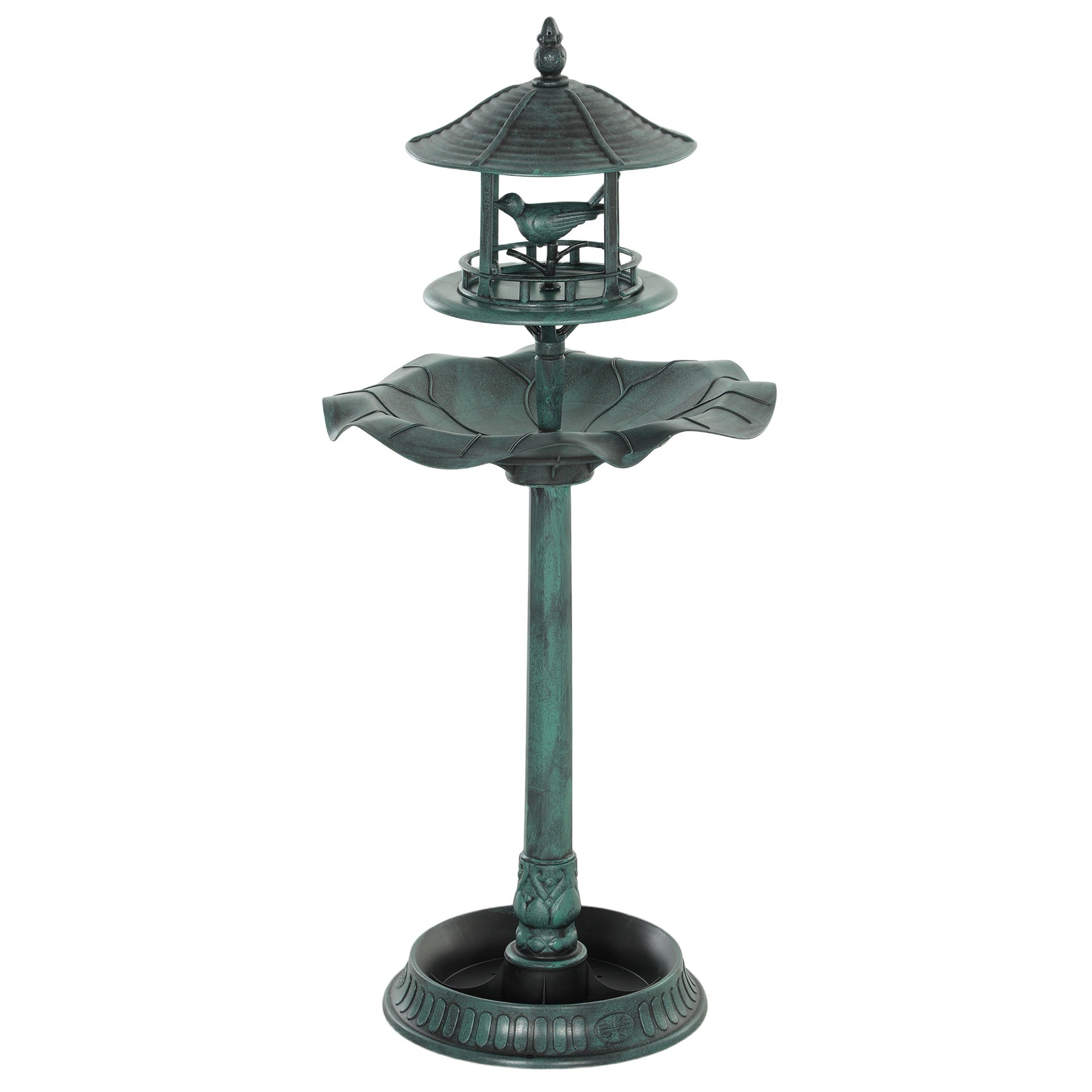Outsunny 3 in 1 Garden Bird Bath Bowl Pedestal with Bird Feeder, Large Water Basin, Underneath Flower Planter, Green