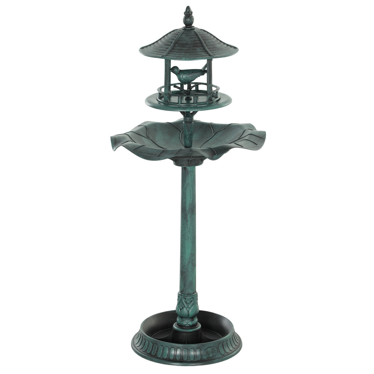 Outsunny 3 in 1 Garden Bird Bath Bowl Pedestal with Bird Feeder, Large Water Basin, Underneath Flower Planter, Green