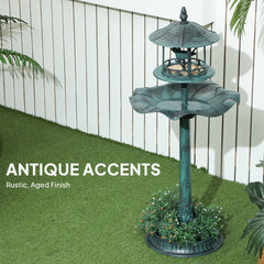 Outsunny 3 in 1 Garden Bird Bath Bowl Pedestal with Bird Feeder, Large Water Basin, Underneath Flower Planter, Green
