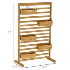 Outsunny Wooden Plant Trellis Stand with 5 Hanging Planter Boxes, Freestanding Outdoor Plant Stand for Patio, Garden, Balcony, Porch