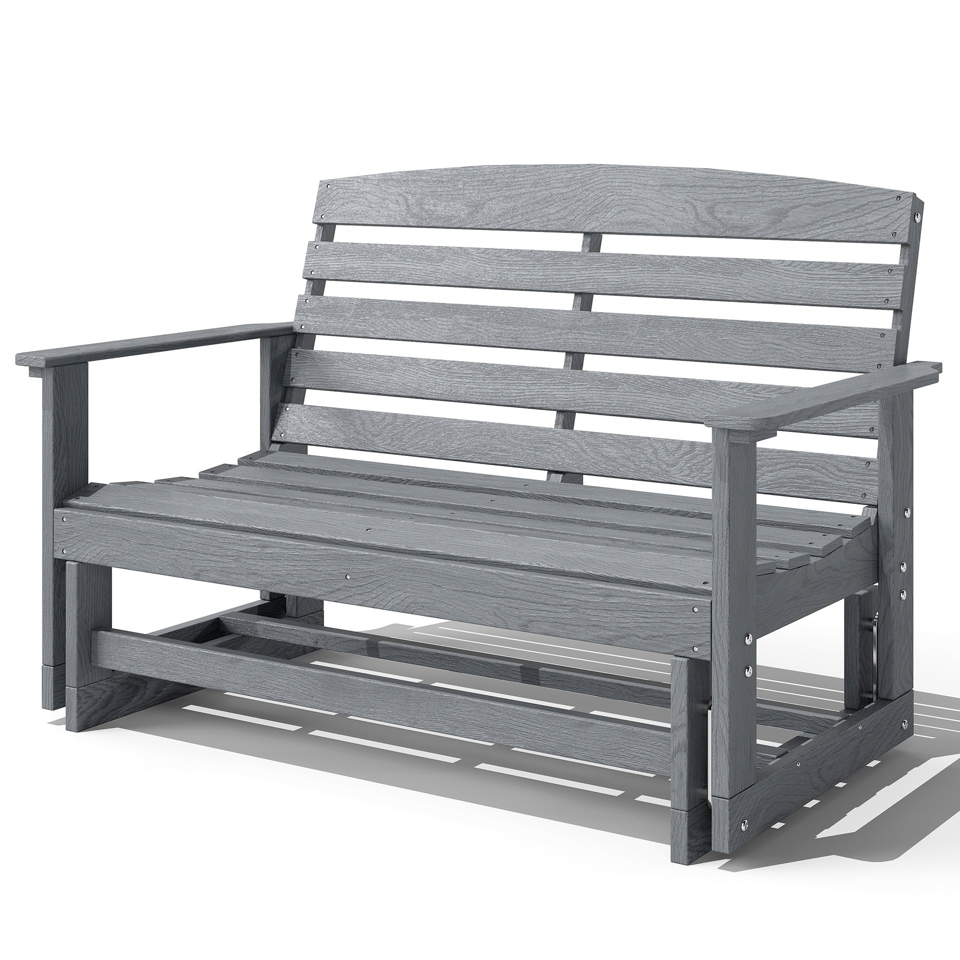 Outsunny Patio Glider Bench w/ HDPE Slatted Double Rocking Chair, Distressed Gray