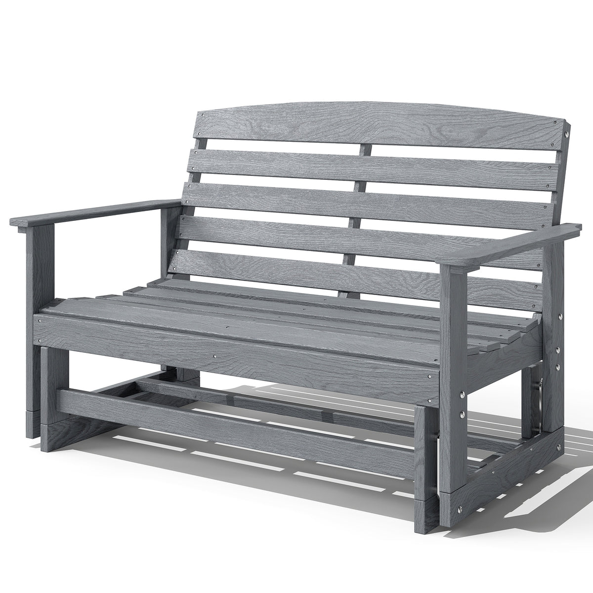 Outsunny Patio Glider Bench w/ HDPE Slatted Double Rocking Chair, Distressed Gray