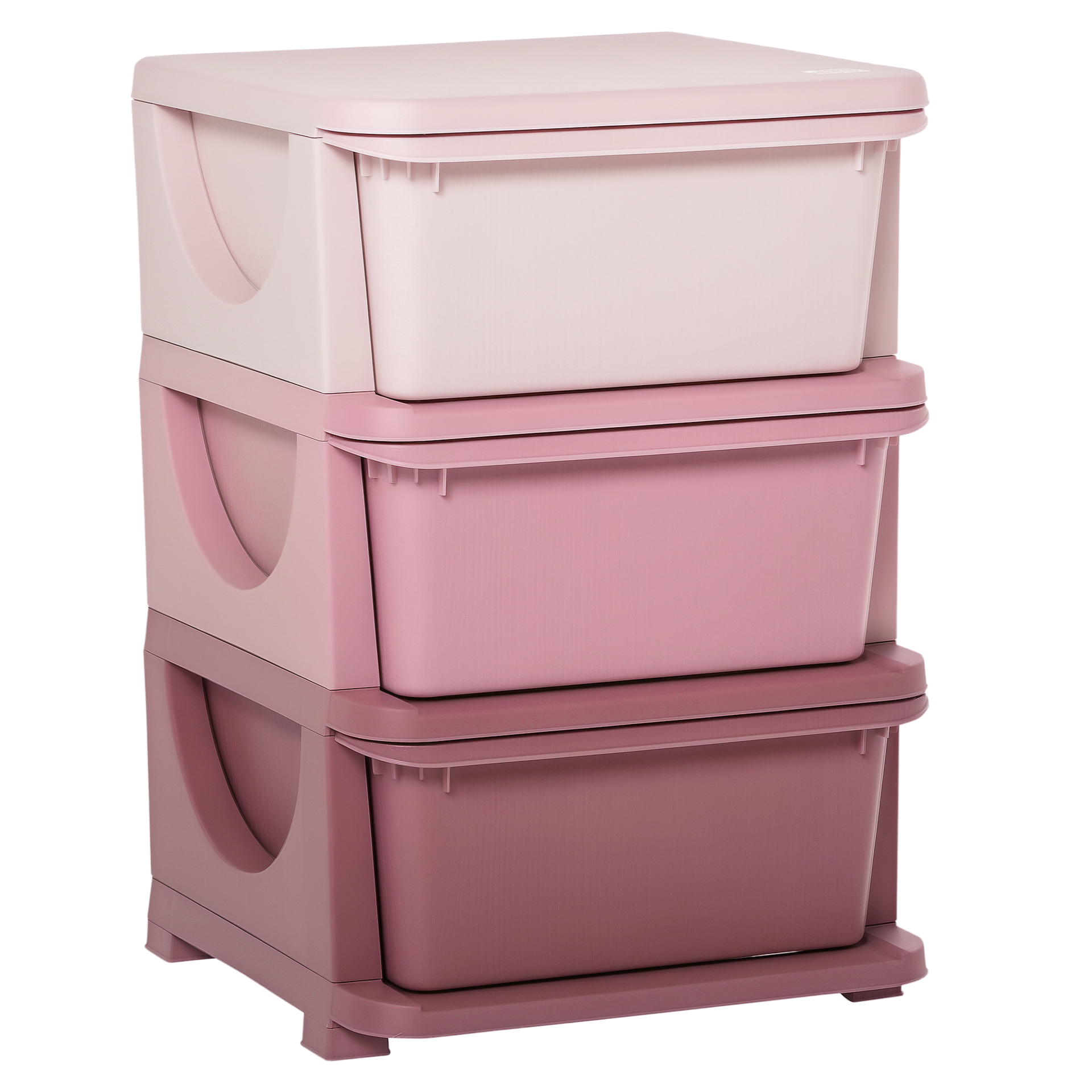 Qaba 3 Tier Kids Storage Unit, 3 Drawer Chest Toy Organizer Plastic Bins for Kids Bedroom Nursery Kindergarten Living Room for Boys Girls Toddlers, Pink