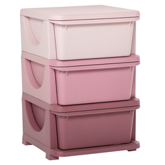 Qaba 3 Tier Kids Storage Unit, 3 Drawer Chest Toy Organizer Plastic Bins for Kids Bedroom Nursery Kindergarten Living Room for Boys Girls Toddlers, Pink