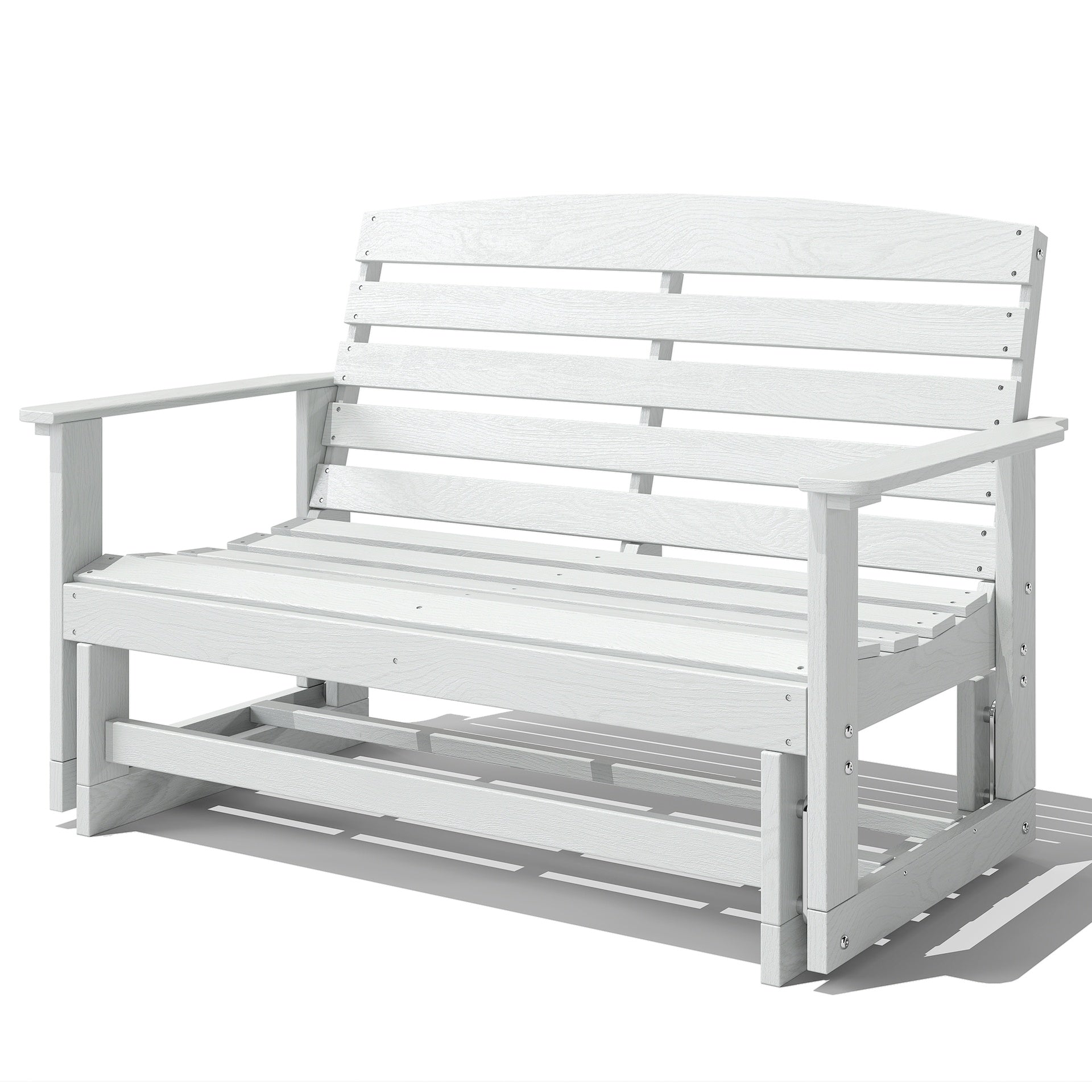 Outsunny Patio Glider Bench w/ HDPE Slatted Double Rocking Chair, Distressed White