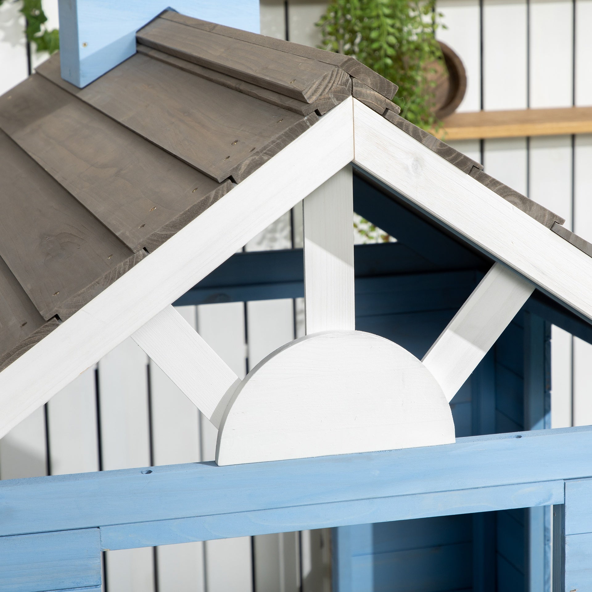Outsunny Wooden Playhouse for Kids Outdoor with Flower Pot Holders, Door, Windows, Service Stations for 3-7 Years, Blue
