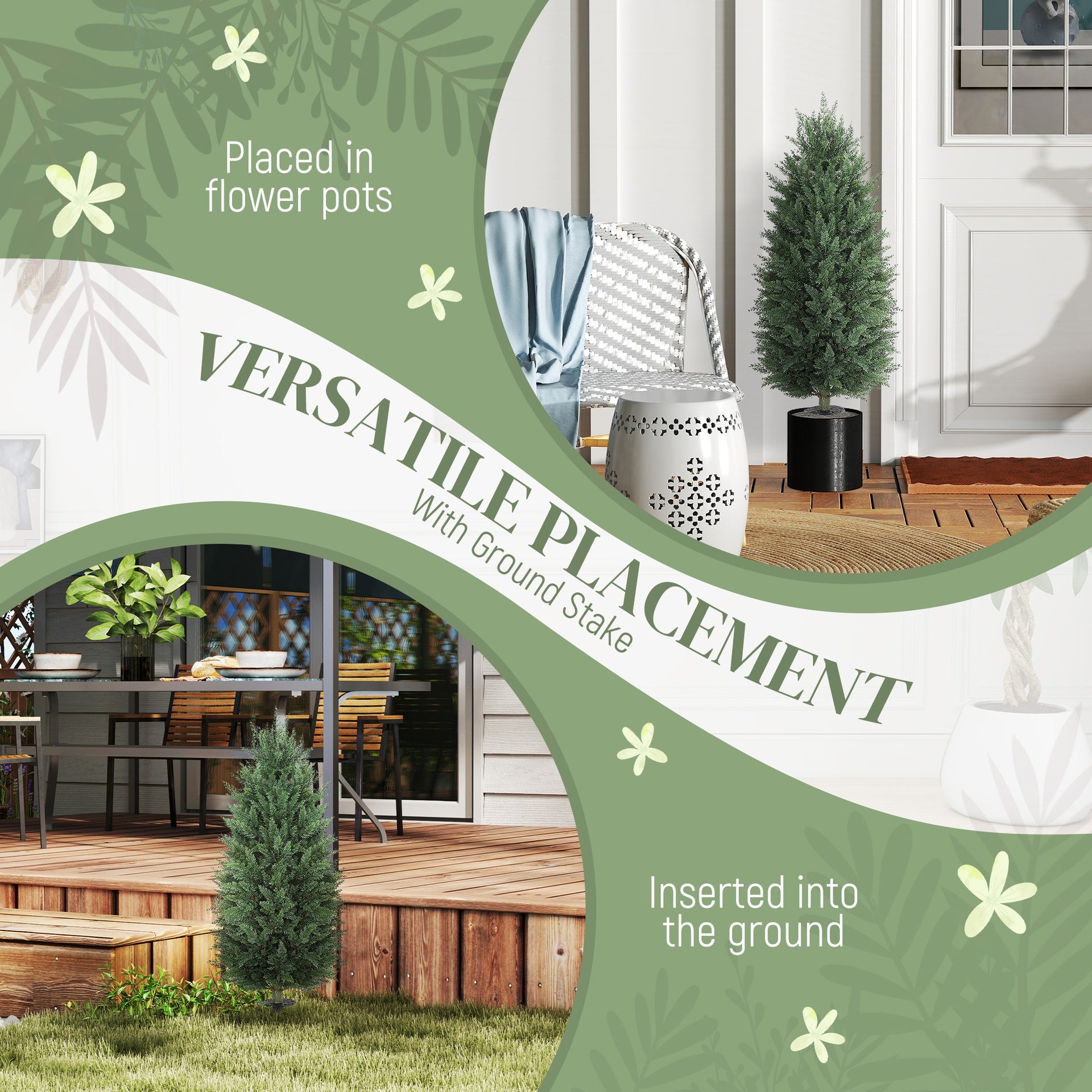 HOMCOM 43.3 Inch Set of 2 Artificial Cypress Topiary Tree, Indoor Outdoor UV Resistant Faux Plants with Ground Stake for Garden