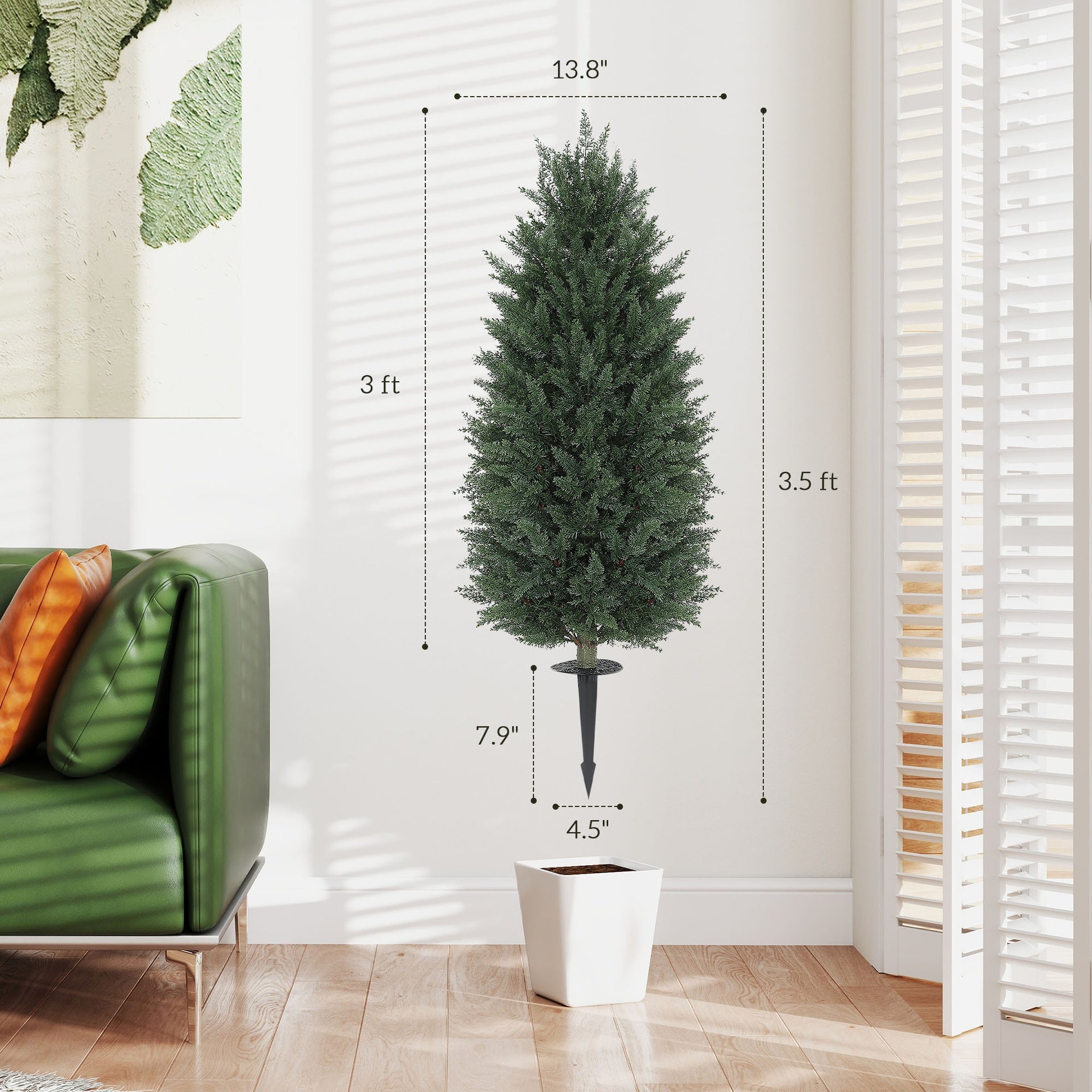 HOMCOM 43.3 Inch Set of 2 Artificial Cypress Topiary Tree, Indoor Outdoor UV Resistant Faux Plants with Ground Stake for Garden