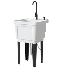 Outsunny Portable 23-Gallon Utility Sink Laundry Tub for Washing Room, Freestanding Laundry Sink with Soap Dispenser, White