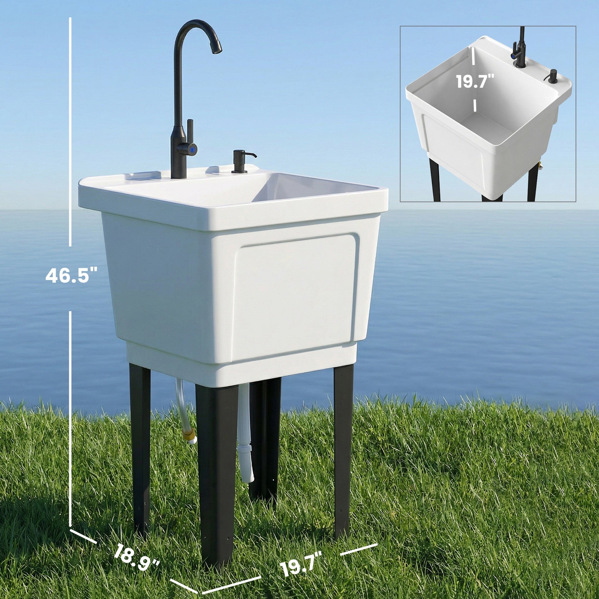Outsunny Portable 23-Gallon Utility Sink Laundry Tub for Washing Room, Freestanding Laundry Sink with Soap Dispenser, White