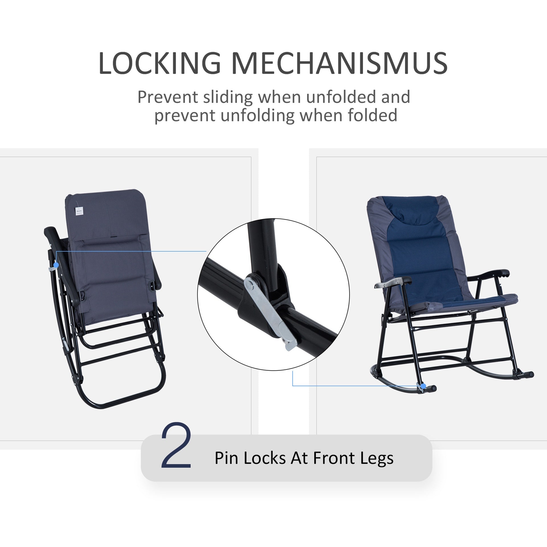 Outsunny 3 Piece Outdoor Folding Rocking Chair and Table Set - Blue and Gray