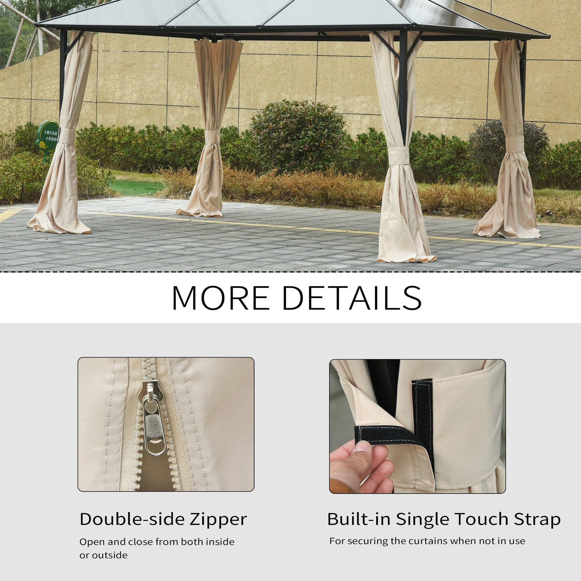 Outsunny 9.84' x 9.84' Gazebo Sidewall Set with Hooks/C-Rings, Beige