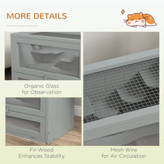 PawHut 2-Level Hamster Cage with Openable Top, Door, Shelf, Ladder, Gray