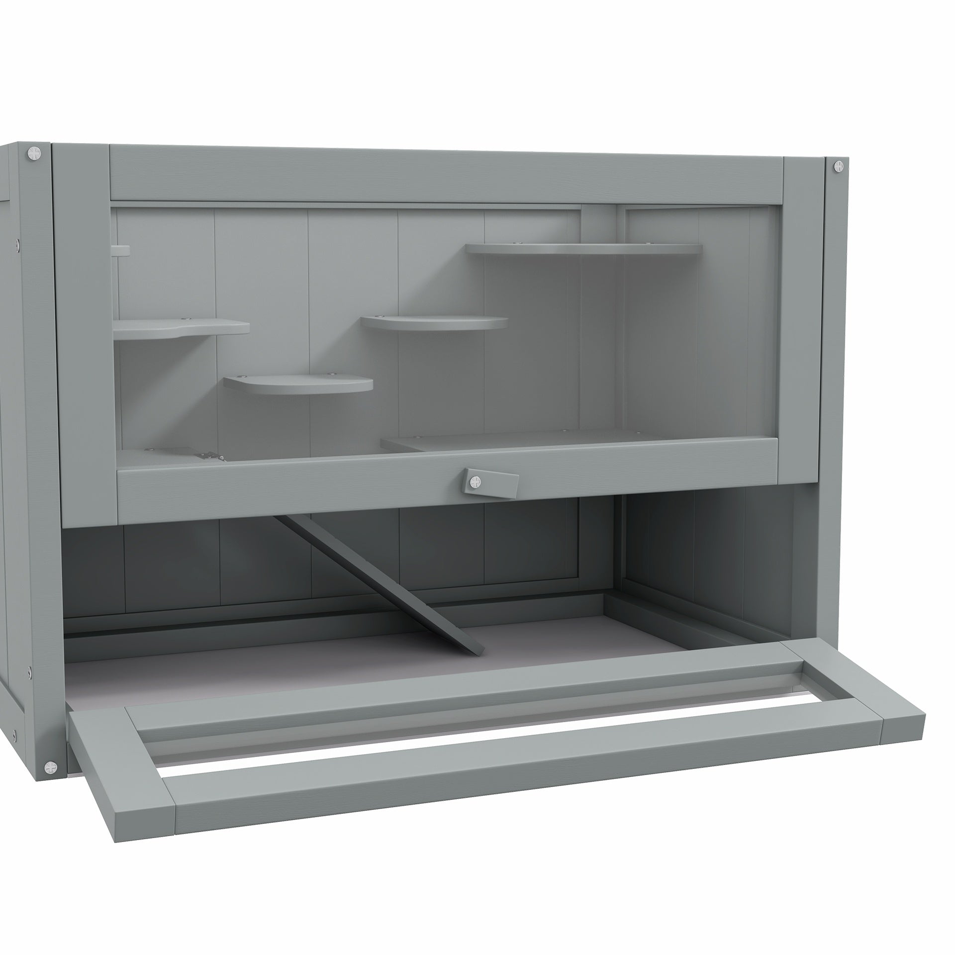 PawHut 2-Level Hamster Cage with Openable Top, Door, Shelf, Ladder, Gray