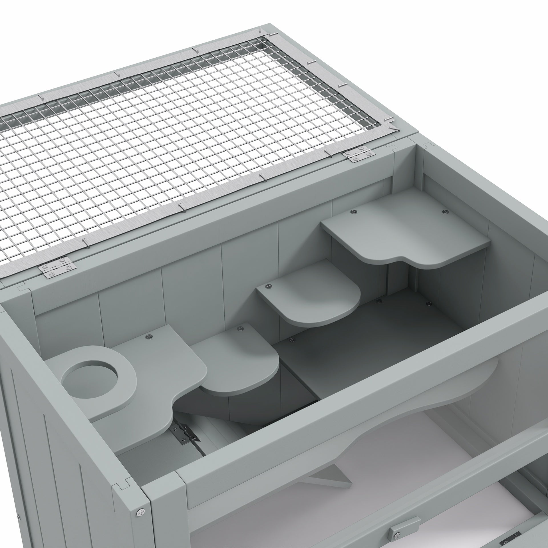 PawHut 2-Level Hamster Cage with Openable Top, Door, Shelf, Ladder, Gray