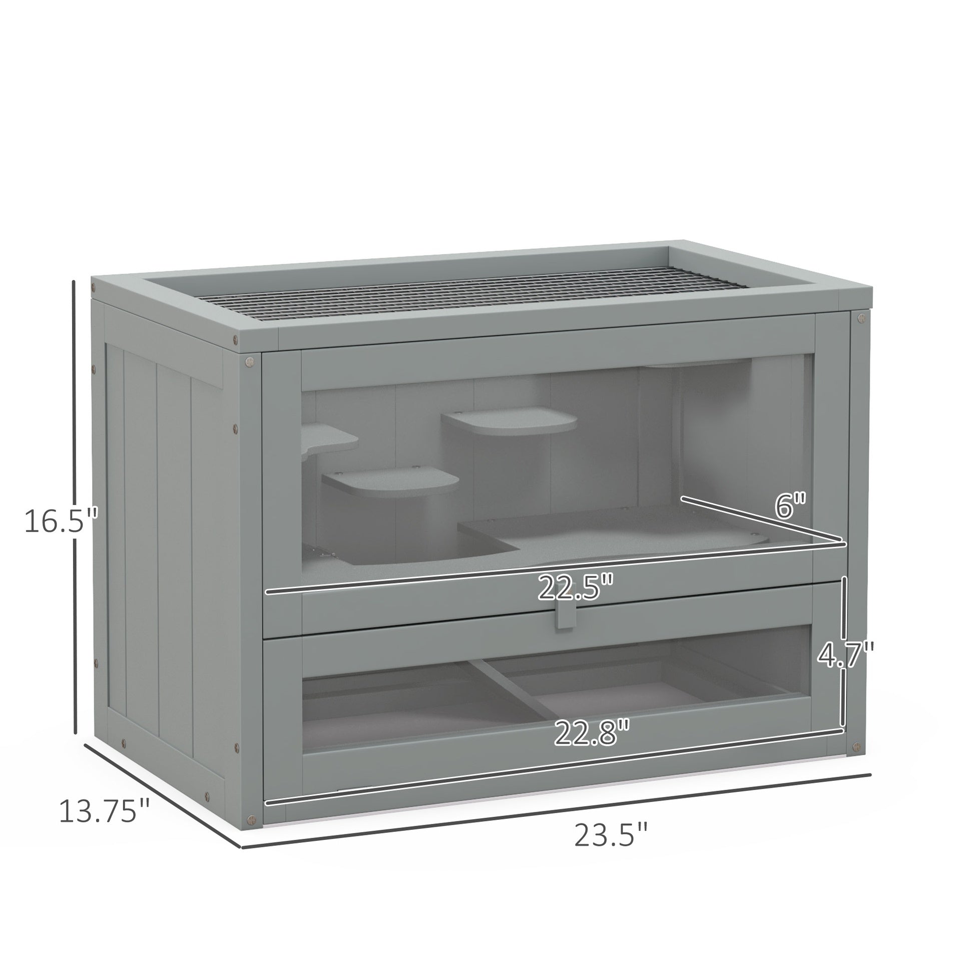 PawHut 2-Level Hamster Cage with Openable Top, Door, Shelf, Ladder, Gray