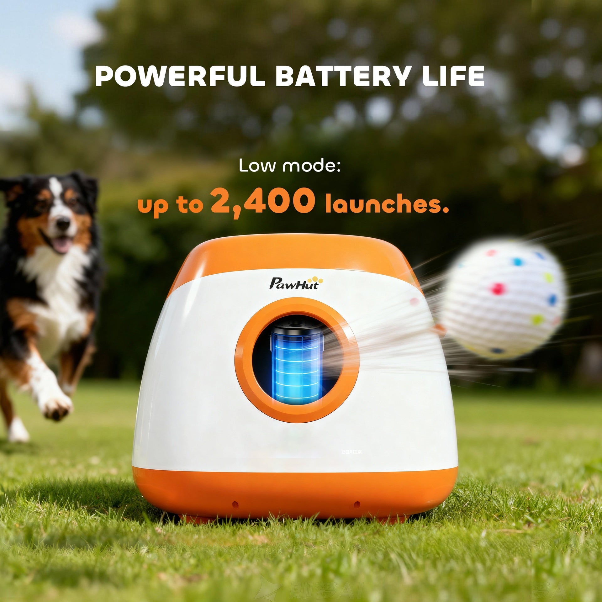 PawHut Automatic Dog Ball Launcher with 26-80 FT Distance, Automatic Ball Launcher for Medium and Large Dogs, Orange