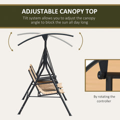 Outsunny 2 Person Porch Swing with Canopy, Storage Table, Cup Holder, Beige
