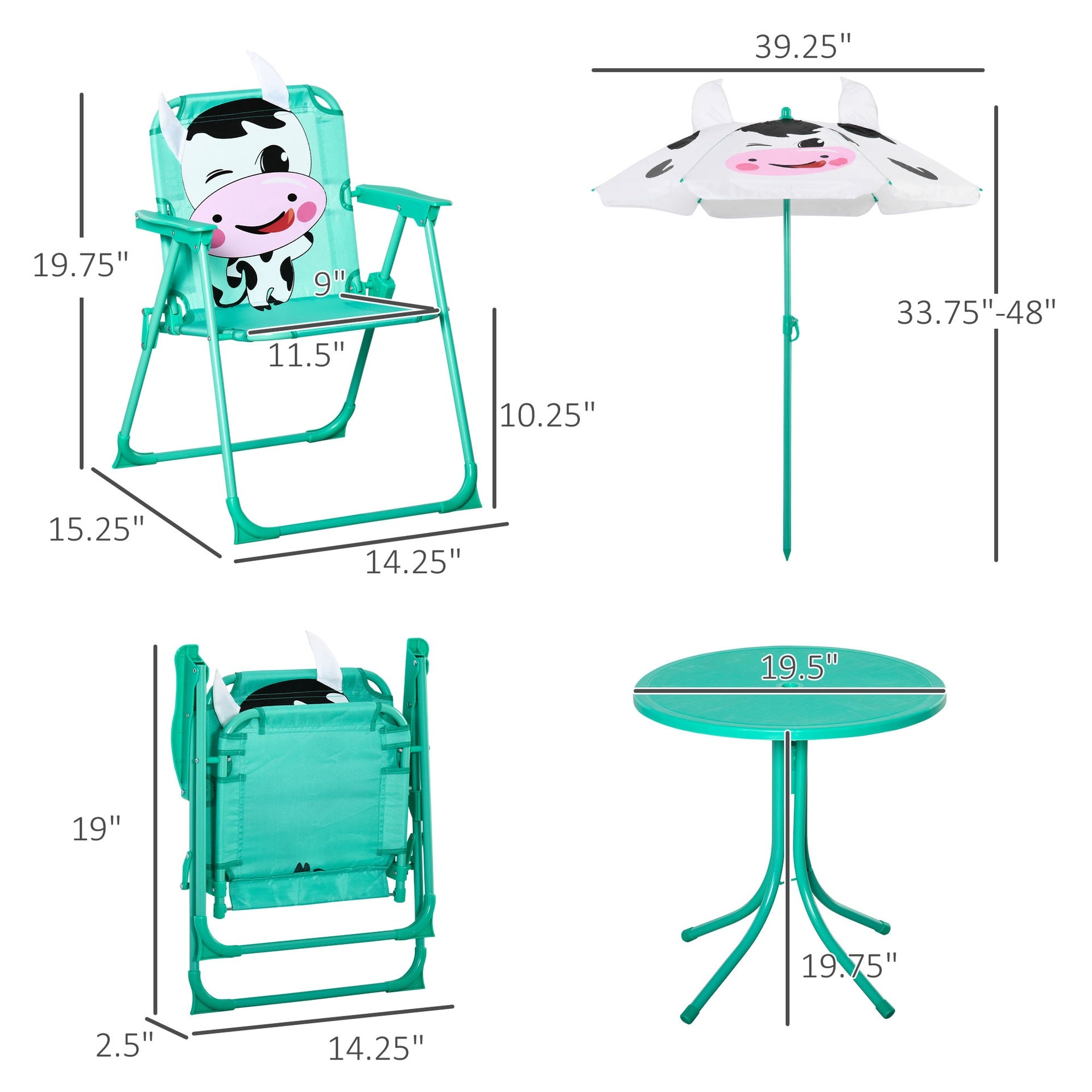 Outsunny Kids Table and Chair Set, Outdoor Folding Garden Furniture, Picnic Table for Patio Backyard, with Removable & Height Adjustable Sun Umbrella, White