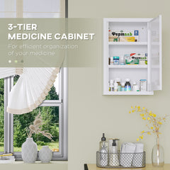 kleankin 12" x 18" Lockable Medicine Cabinet, 3 Tier Steel Medical Wall Box with 2 Keys and Shelves for Bathroom, White