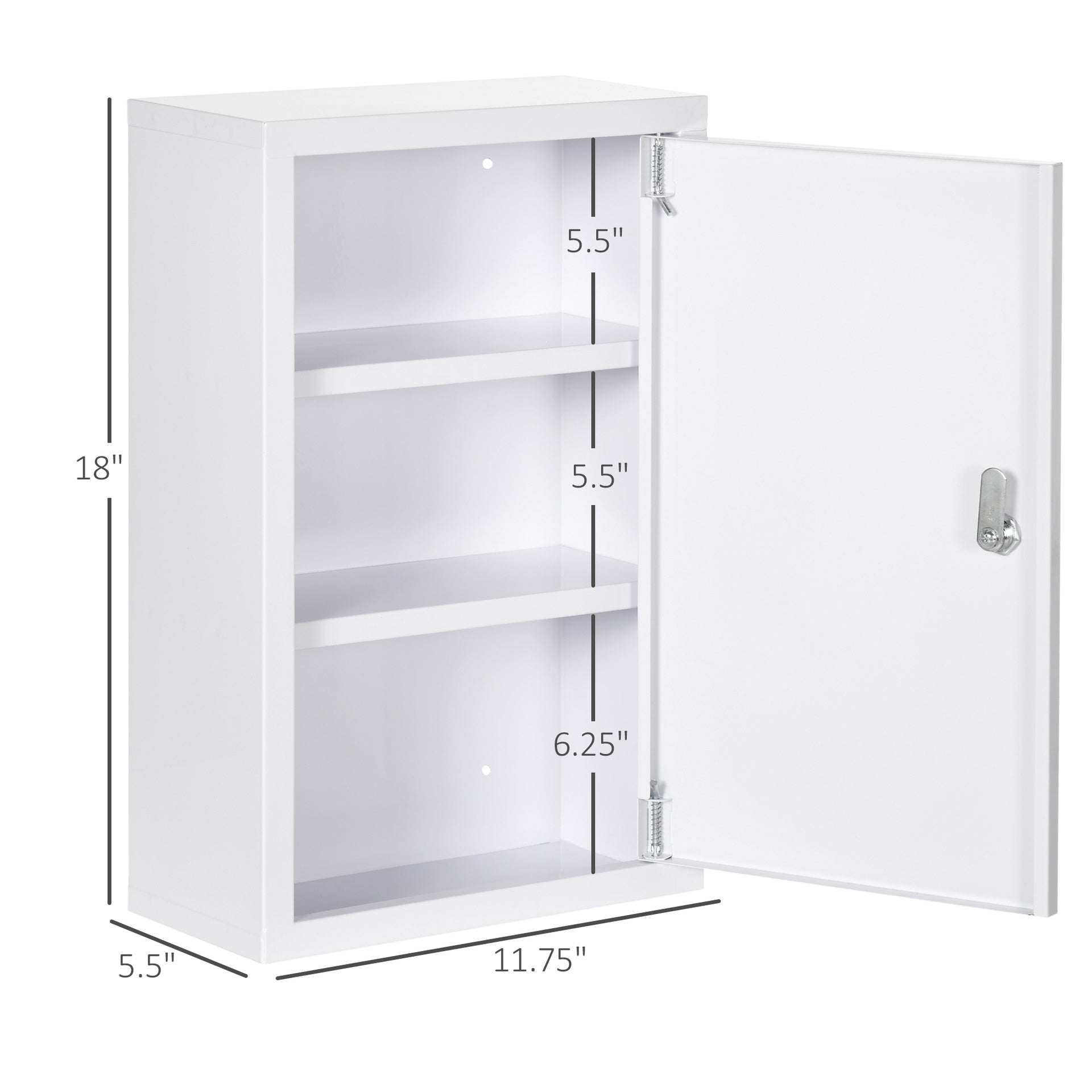 kleankin 12" x 18" Lockable Medicine Cabinet, 3 Tier Steel Medical Wall Box with 2 Keys and Shelves for Bathroom, White