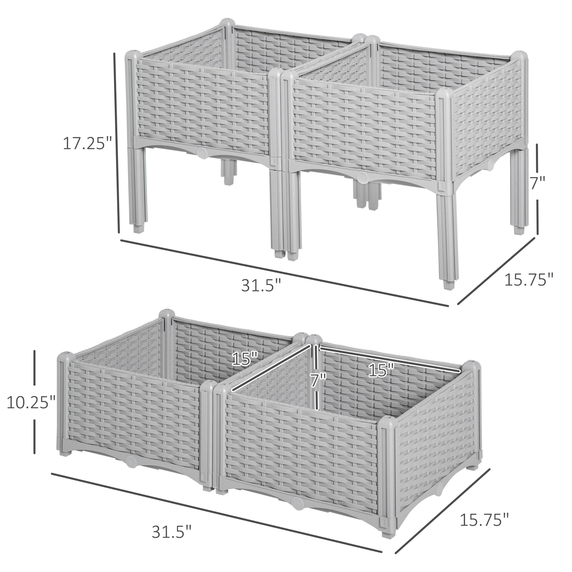 Outsunny 4-Piece Raised Garden Bed with Legs, Self-Watering Planter Box Raised Bed to Grow Flowers, Herbs & Vegetables, Gray
